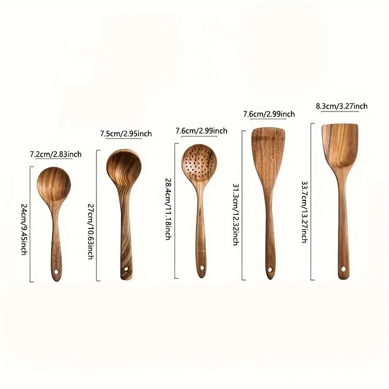 5pcs Wooden Kitchen Utensils Set: Eco-Friendly, Durable, and Safe for Non-Stick Pans