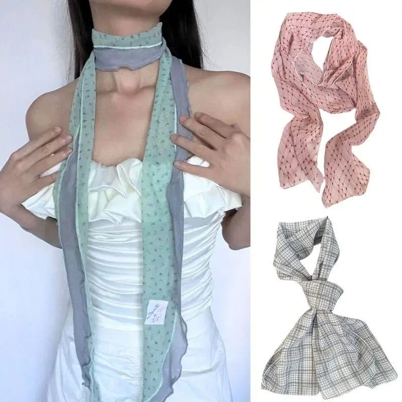 140cm Y2K Women Long Scarf Silk Bag Ribbon Headbands