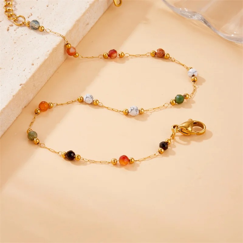 316L Stainless Steel Natural Colored Beads Bracelet for Women