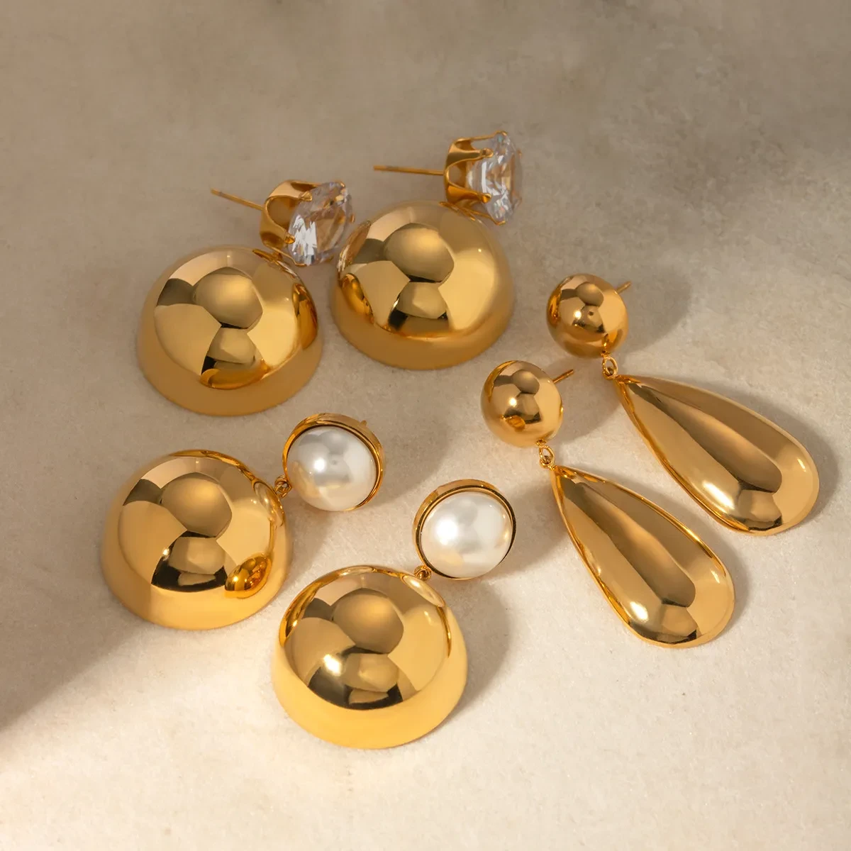 Trendy Stainless Steel Hemisphere Water Drop Pendant Earrings Earring Ornament